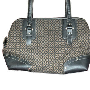 Relic Shoulder Bag, Brown/Black w/Silver, 14”Across, 8”Vertical, 4”Wide T5